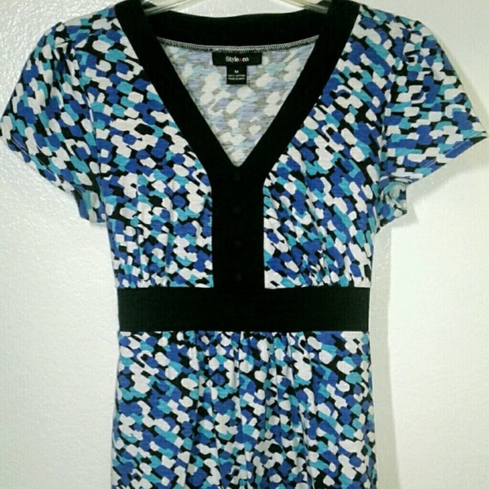 Style & Co. Printed Short Sleeves Baby Doll Top Size: M 💘